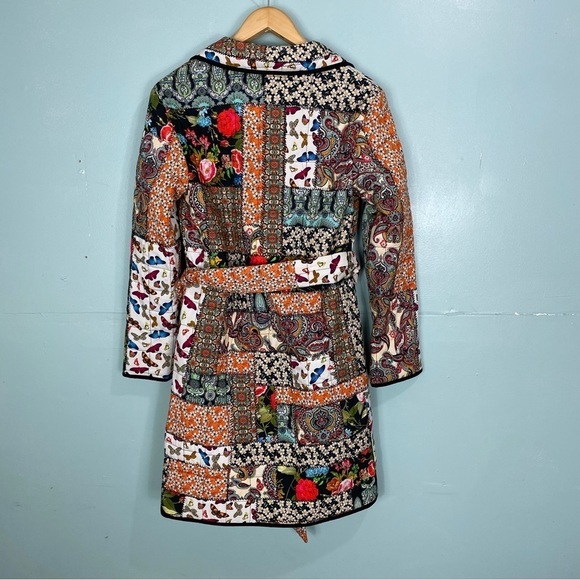 Alice + Olivia Moya Patchwork Tapestry Floral Quilted Coat Belted Butterfly Sz S - Picture 8 of 11